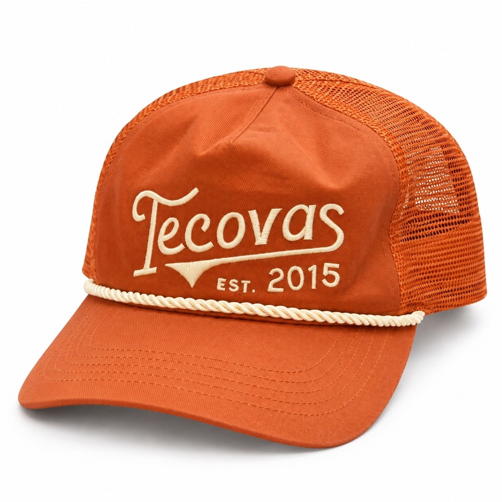 Tecovas Burnt Orange Rope Trucker Hat Mesh Snapback Cap Est 2015 Logo